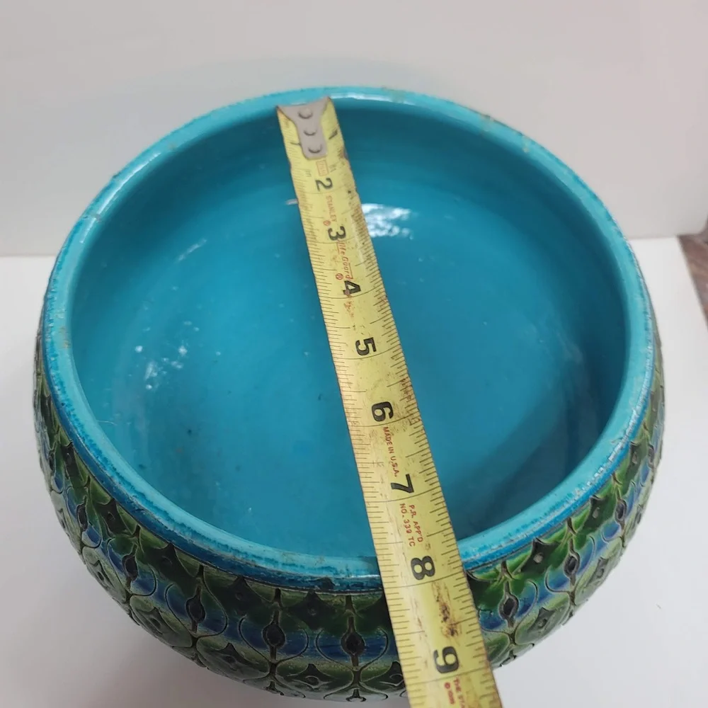 Bitossi Italy Console Bowl w/ Matching Candlestick Art Pottery Rimini blue Green
